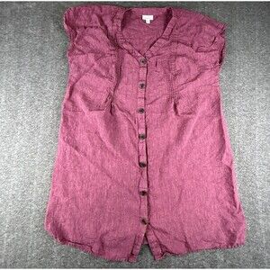 J. Jill 100% Love Linen Cap Sleeve Dress Size XL Maroon Pin-tucked Shirtdress